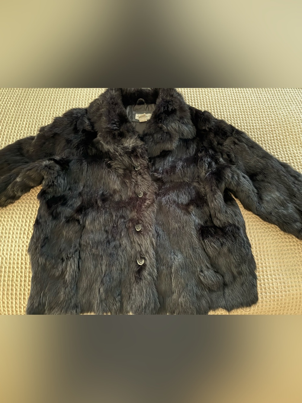 Jamie Nicole Collection Black Genuine Rabbit Fur Mid Length Coat 1X